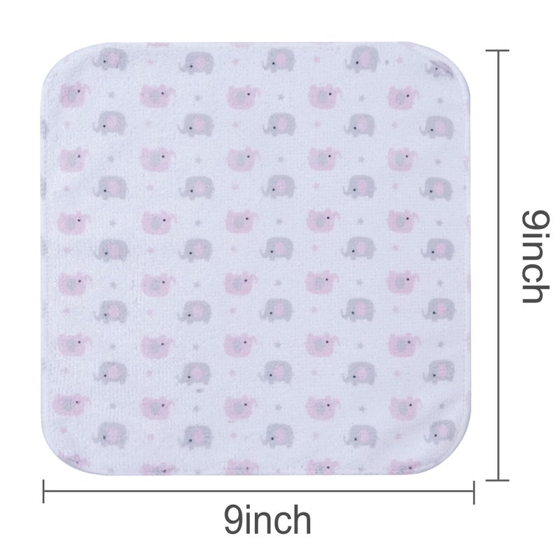 softan Baby Washcloths, 24Pack Baby Wash Cloths Extra Soft & Ultra Absorbent, Baby Towels and Washcloths Face Towel Unisex for Boys Girls Body, Washclothes Gentle on Sensitive Skin, 9x9 Pink Elephant - Image 3