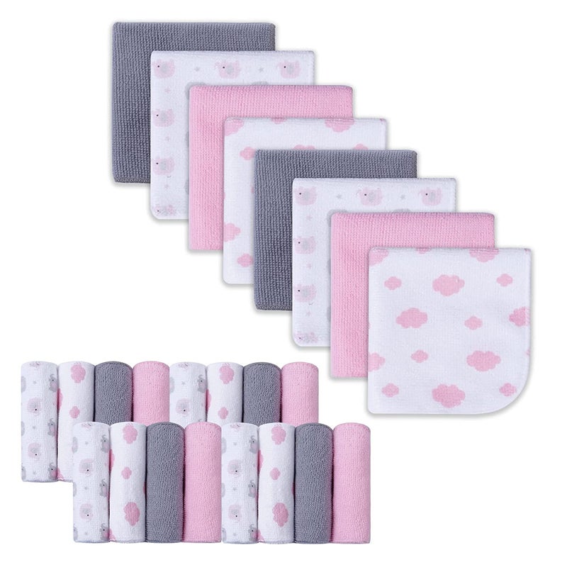 softan Baby Washcloths, 24Pack Baby Wash Cloths Extra Soft & Ultra Absorbent, Baby Towels and Washcloths Face Towel Unisex for Boys Girls Body, Washclothes Gentle on Sensitive Skin, 9x9 Pink Elephant - Image 1