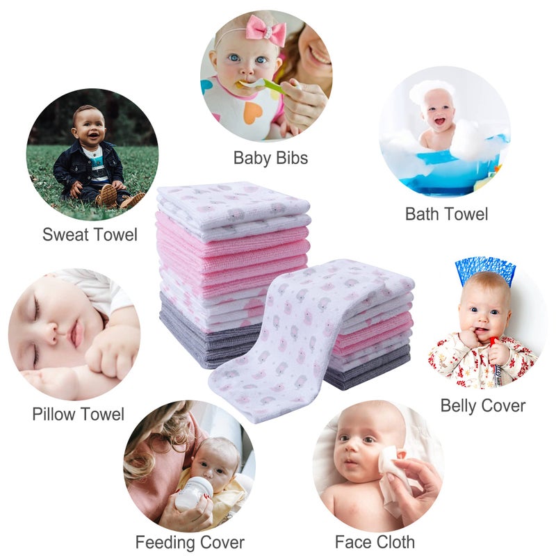 softan Baby Washcloths, 24Pack Baby Wash Cloths Extra Soft & Ultra Absorbent, Baby Towels and Washcloths Face Towel Unisex for Boys Girls Body, Washclothes Gentle on Sensitive Skin, 9x9 Pink Elephant - Image 5