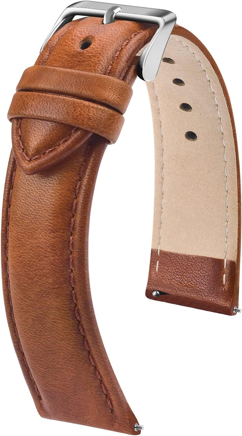 Fullmosa Quick Release Leather Watch Band, Treen Gradient Color Tanned Leather Watch Strap with Stainless Metal Clasp 20mm Brown - Image 1