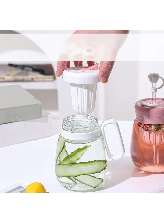 Glass juice mug with straw, 2 straw holes, and an internal filter - Image 2