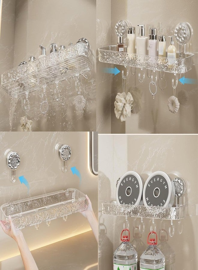ELMVIA Suction Cup Bathroom Shelf with Hooks, 36cm Wall Mounted Storage Rack for Shampoo, Soap & Cosmetics, Transparent Luxury Organizer for Bathroom, Kitchen & Wash Basin ((2 Pack)) - Image 3