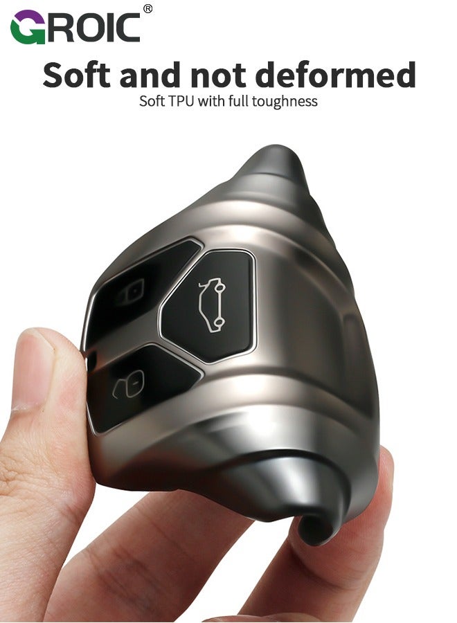 GROIC For Audi Key Fob Cover with with Keychain, Metallic Gray Car Key Shell Case for Audi Q5 A4 A5 A6 A7 A8 S4 S5 S6 S7 R8 RS5 RS7, Audi Accessories Protector Case Keychain Key Holder Key Cover (A) - Image 5