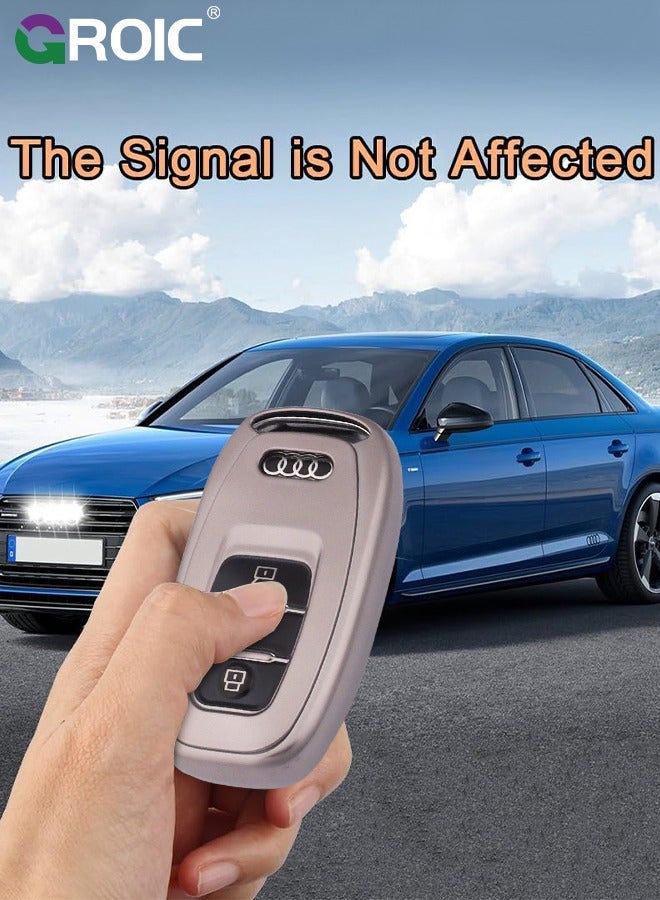 GROIC For Audi Key Fob Cover with with Keychain, Metallic Gray Car Key Shell Case for Audi Q5 A4 A5 A6 A7 A8 S4 S5 S6 S7 R8 RS5 RS7, Audi Accessories Protector Case Keychain Key Holder Key Cover (A) - Image 3