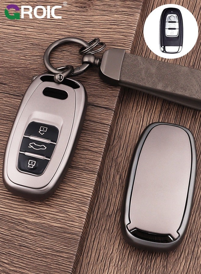GROIC For Audi Key Fob Cover with with Keychain, Metallic Gray Car Key Shell Case for Audi Q5 A4 A5 A6 A7 A8 S4 S5 S6 S7 R8 RS5 RS7, Audi Accessories Protector Case Keychain Key Holder Key Cover (A) - Image 1