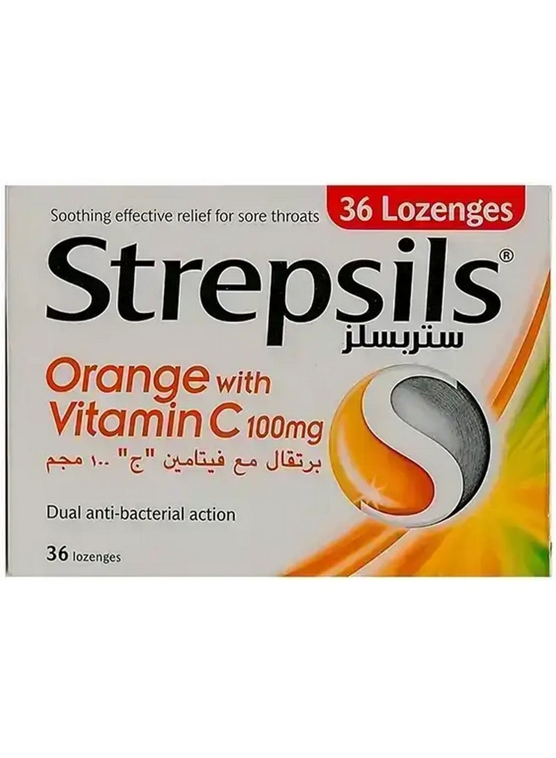 ستربسلز برتقال مع فيتامين سي ١٠٠ ملغ لتسكين آلام التهاب الحلق، ٣٦ قرصًا