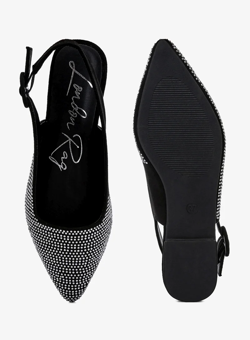 London Rag  Rhinestones Embellished Slingback Mules in Black for Women | Best Price UAE