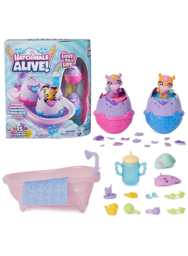 HATCHIMALS هتشيمالز ألايف، مجموعة ألعاب اجعلها تنفجر مع 15 ملحق، حوض استحمام، 2 شخصية مصغرة تتغير ألوانها في بيض ذاتي الفقس، ألعاب للأطفال للبنات والأولاد - Image 1
