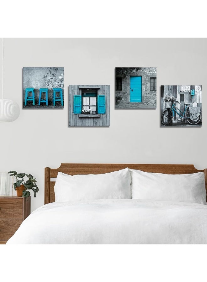 Artscope 4 Pieces Wall Art Canvas Prints - Blue and Grey Picture Painting - Modern Wall Artwork Framed for Gifts Bathroom Home Kitchen Office Decor - 30 x 30 CM - Image 4