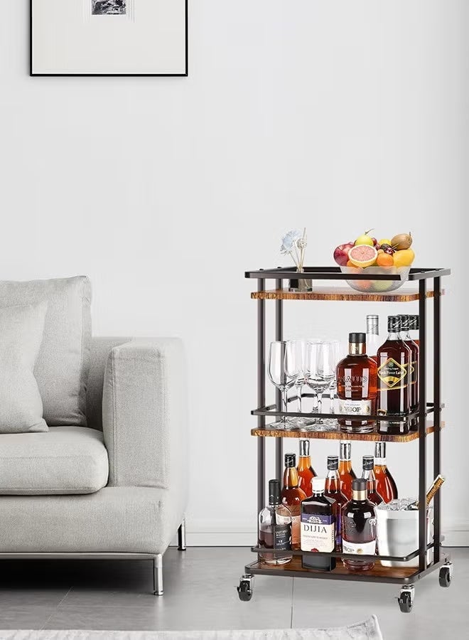 والالا عربة تسوق ثلاثية الطبقات للمشروبات والعشاء، جزيرة تخزين عملية للمطبخ، عربة خدمة على شكل عربة، خزائن بار القهوة في المطبخ، غرفة الطعام، غرفة المعيشة، لون بني - Image 2