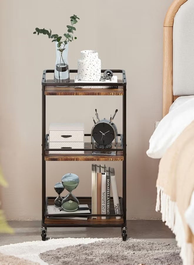 والالا عربة تسوق ثلاثية الطبقات للمشروبات والعشاء، جزيرة تخزين عملية للمطبخ، عربة خدمة على شكل عربة، خزائن بار القهوة في المطبخ، غرفة الطعام، غرفة المعيشة، لون بني - Image 3