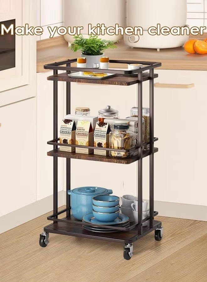 والالا عربة تسوق ثلاثية الطبقات للمشروبات والعشاء، جزيرة تخزين عملية للمطبخ، عربة خدمة على شكل عربة، خزائن بار القهوة في المطبخ، غرفة الطعام، غرفة المعيشة، لون بني - Image 5