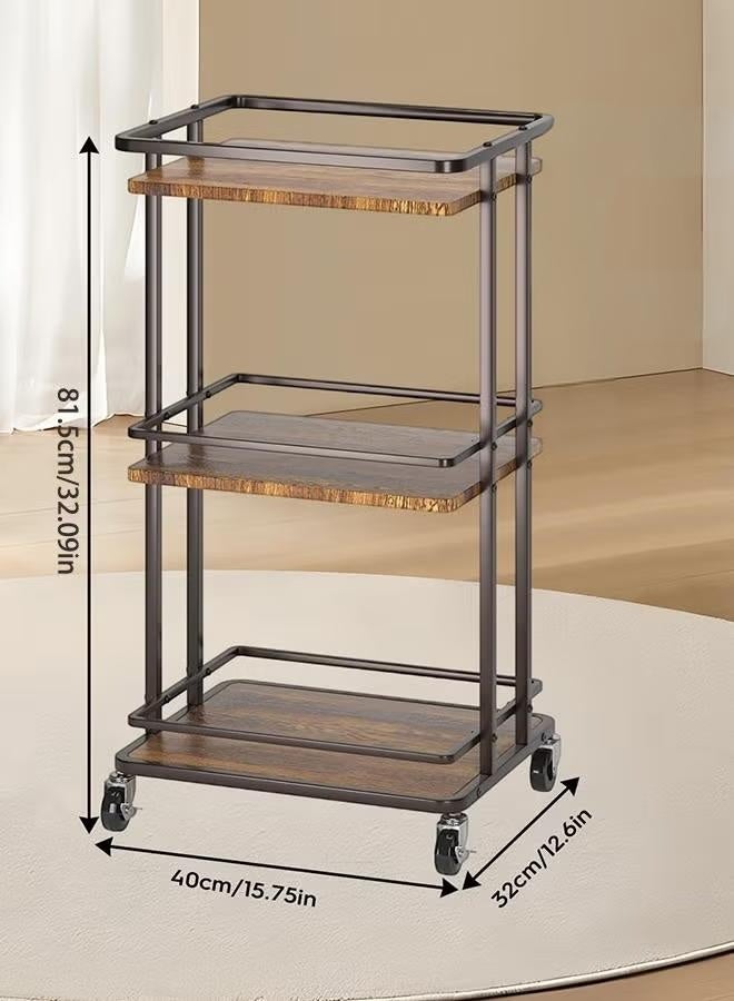 والالا عربة تسوق ثلاثية الطبقات للمشروبات والعشاء، جزيرة تخزين عملية للمطبخ، عربة خدمة على شكل عربة، خزائن بار القهوة في المطبخ، غرفة الطعام، غرفة المعيشة، لون بني - Image 4