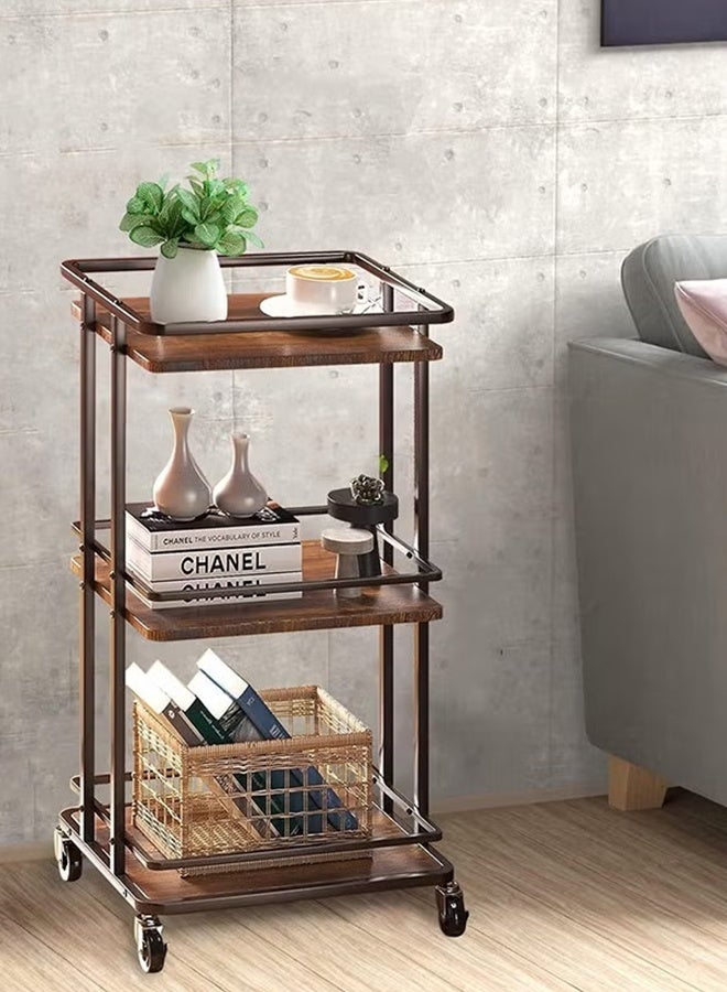 والالا عربة تسوق ثلاثية الطبقات للمشروبات والعشاء، جزيرة تخزين عملية للمطبخ، عربة خدمة على شكل عربة، خزائن بار القهوة في المطبخ، غرفة الطعام، غرفة المعيشة، لون بني - Image 1