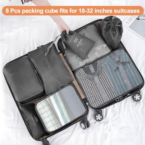 YEEYAA Packing Cubes for Travel 8 Set Luggage Organizer Bags for Family Mesh Breathable Travel Packing Cubes for Suitcases Durable Travel Essentials Bags Set Black 8 Set - Image 3