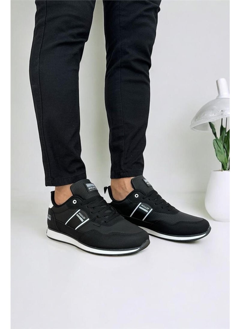Liger Men's Leather Laced Casual Sneakers Black White  - Image 2