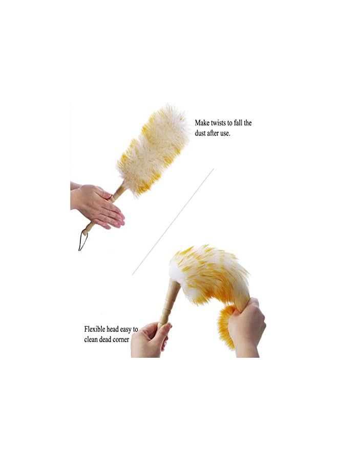 erorex Clean Duster 18.5 inchs Long Household Cleaning Wool Duster for Remove Dust Brush Car Sweep Dust Room Cleaning with Solid Wooden Handle, Flexible Head, Anti-Static, Comfortable Grips - Image 3