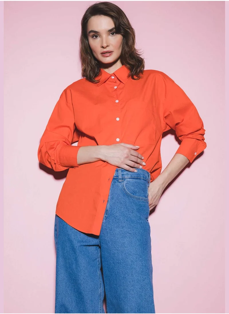 ديفاكتو Oversize Fit Cotton Poplin Shirt With Pocket