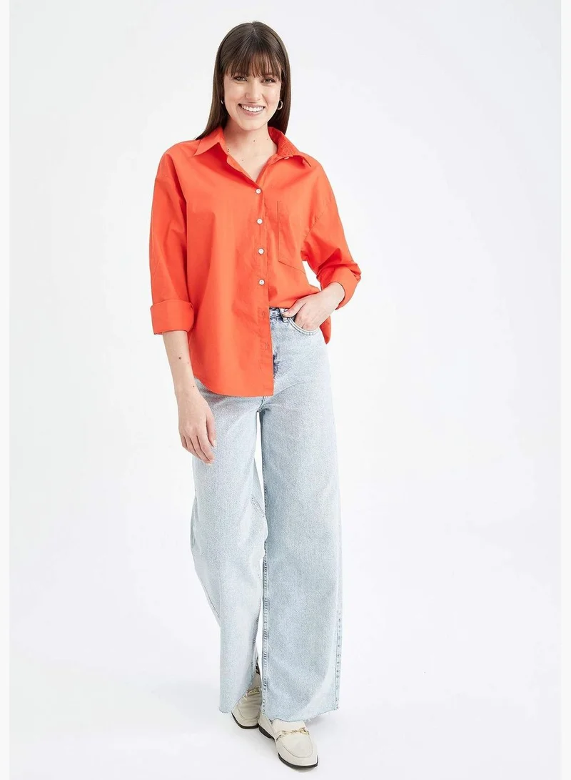 ديفاكتو Oversize Fit Cotton Poplin Shirt With Pocket