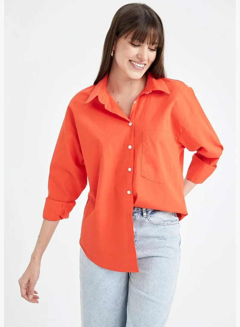 ديفاكتو Oversize Fit Cotton Poplin Shirt With Pocket
