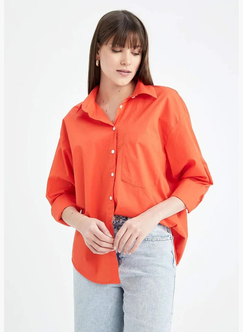 ديفاكتو Oversize Fit Cotton Poplin Shirt With Pocket