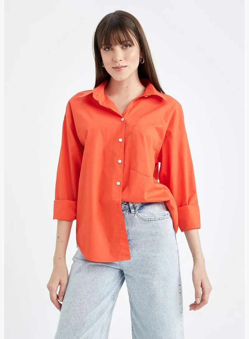 ديفاكتو Oversize Fit Cotton Poplin Shirt With Pocket