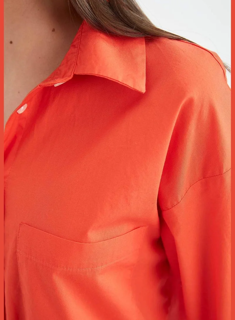 ديفاكتو Oversize Fit Cotton Poplin Shirt With Pocket