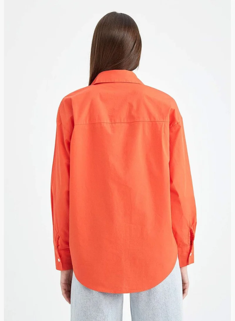 ديفاكتو Oversize Fit Cotton Poplin Shirt With Pocket
