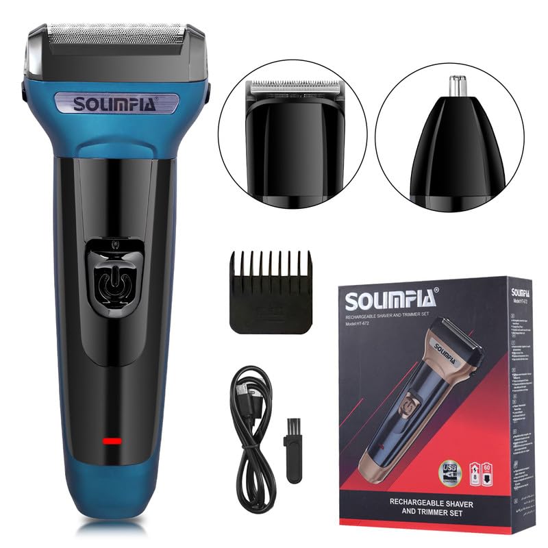 SOLIMPIA HT-672 3-in-1 Rechargeable Shaver Hair Clipper & Nose Trimmer Set, Beard & Moustaches Hair Machine Hair Clipper, Shaver & Nose Trimmer with Precision Blades, Blue - Image 2