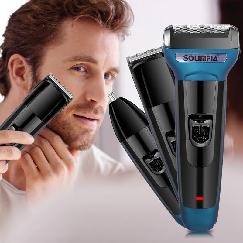 SOLIMPIA HT-672 3-in-1 Rechargeable Shaver Hair Clipper & Nose Trimmer Set, Beard & Moustaches Hair Machine Hair Clipper, Shaver & Nose Trimmer with Precision Blades, Blue - Image 1