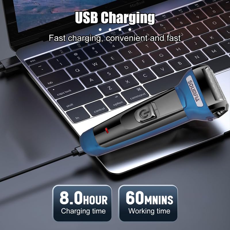 SOLIMPIA HT-672 3-in-1 Rechargeable Shaver Hair Clipper & Nose Trimmer Set, Beard & Moustaches Hair Machine Hair Clipper, Shaver & Nose Trimmer with Precision Blades, Blue - Image 5