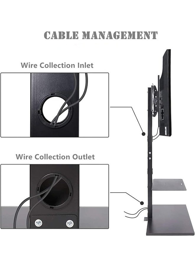 WISFOR - Black Floor TV Stand TV Mount Shelf for 32-65 Inch LED OLED LCD Screens Adjustable Monitor Holder Stand with 2 Tier Shelves Loading up to 30KG Max VESA 600x400MM - Image 1