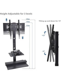 WISFOR Black Floor TV Stand TV Mount Shelf for 32-65 Inch LED OLED LCD Screens Adjustable Monitor Holder Stand with 2 Tier Shelves Loading up to 30KG Max VESA 600x400MM  - Image 4