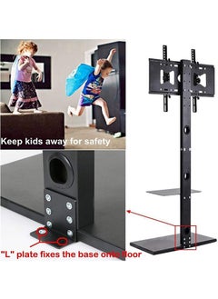 WISFOR Black Floor TV Stand TV Mount Shelf for 32-65 Inch LED OLED LCD Screens Adjustable Monitor Holder Stand with 2 Tier Shelves Loading up to 30KG Max VESA 600x400MM  - Image 5