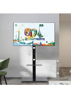WISFOR Black Floor TV Stand TV Mount Shelf for 32-65 Inch LED OLED LCD Screens Adjustable Monitor Holder Stand with 2 Tier Shelves Loading up to 30KG Max VESA 600x400MM  - Image 2