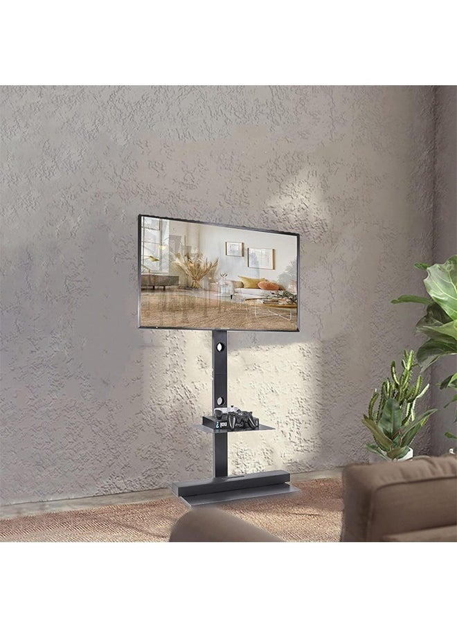WISFOR - Black Floor TV Stand TV Mount Shelf for 32-65 Inch LED OLED LCD Screens Adjustable Monitor Holder Stand with 2 Tier Shelves Loading up to 30KG Max VESA 600x400MM - Image 1