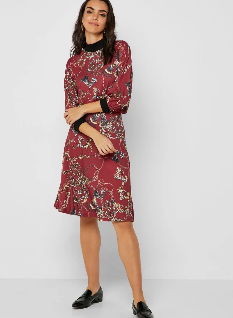 ELLA Chain Print High Neck Midi Dress