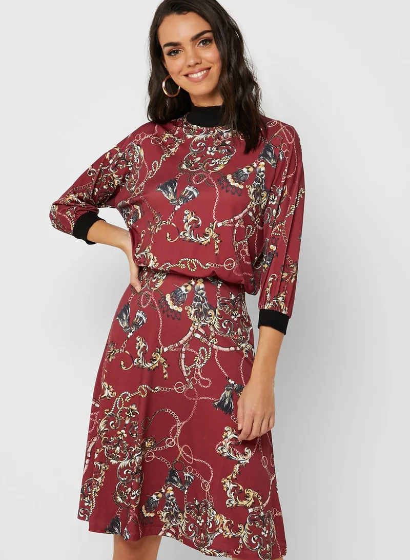 ELLA Chain Print High Neck Midi Dress