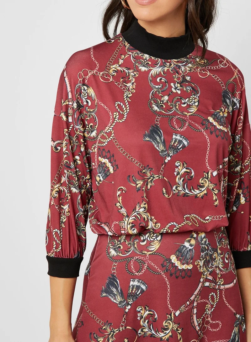 ELLA Chain Print High Neck Midi Dress