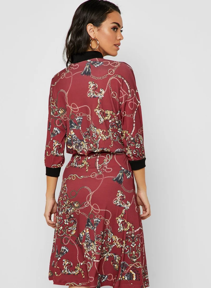 ELLA Chain Print High Neck Midi Dress