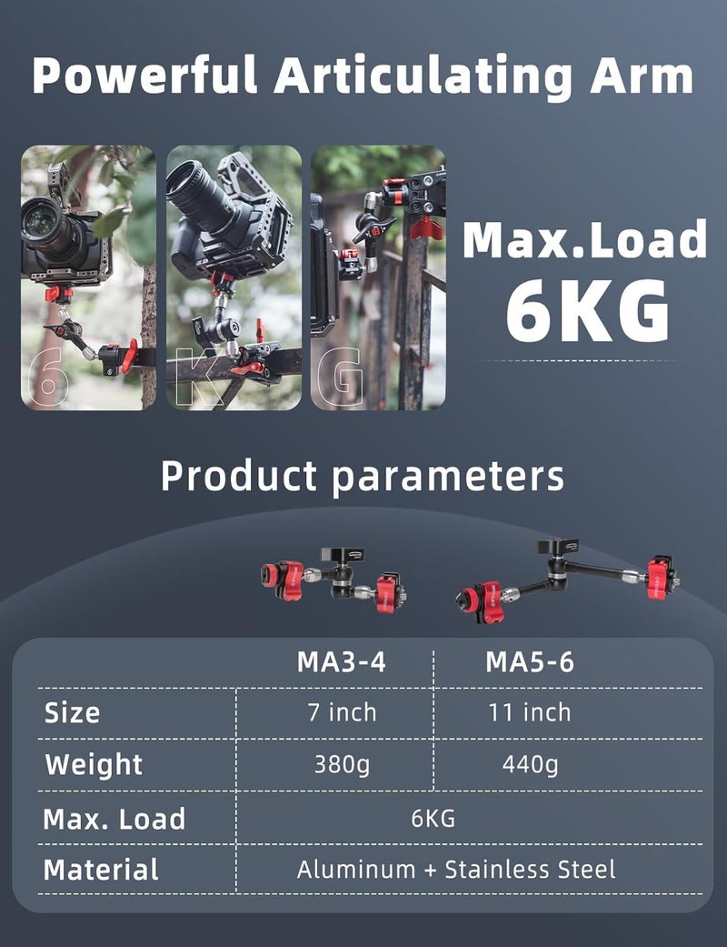 Ifootage ذراع سحري IFOOTAGE 11'' سبايدر كراي MA5-6، حامل كاميرا بروجيكتور بإفراج سريع، قدرة تحميل 6KG، براغي 1/4" و 3/8" للكاميرات/الشاشات/الهواتف/الأضواء/البروجيكتور - Image 5