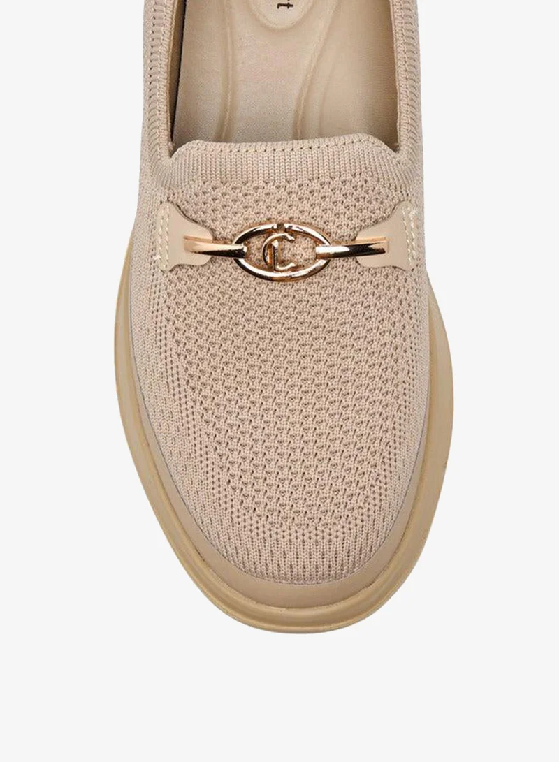 Le Confort BEIGE Women's Metal Accent Flyknit Slip-On Loafers with Pull Tabs for Women | Best Price UAE