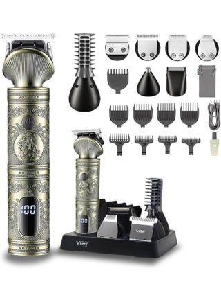 VGR 6in1 Trimmer and Shaver Hair Clipper 1200mAh Battery 90 Minutes Working Time with 10 Pcs Guide Comb Grooming Kit with LED Display for Home Travel Outdoor Dormitory Office Car V-106