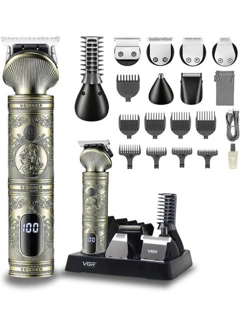 VGR 6in1 Trimmer and Shaver Hair Clipper 1200mAh Battery 90 Minutes Working Time with 10 Pcs Guide Comb Grooming Kit with LED Display for Home Travel Outdoor Dormitory Office Car V-106