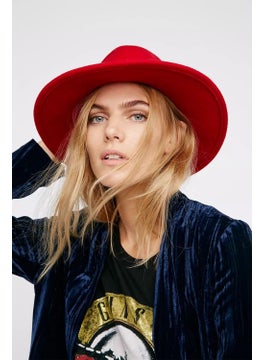 Bahels Imported Red Fedora Hat Hard Cowboy Panama Hat - Adjustable  - Image 1