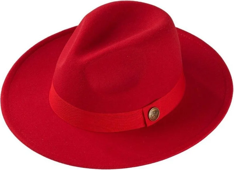 باهلس Imported Red Fedora Hat Hard Cowboy Panama Hat - Adjustable