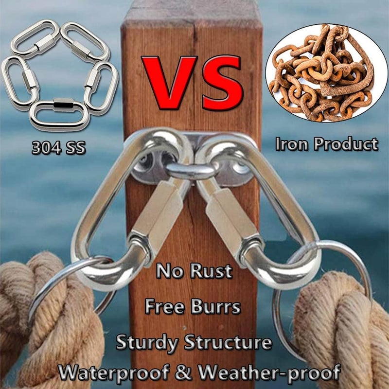 Lsqurel Quick Link, 304 Stainless Steel D Shape Locking Carabiner Heavy Duty Chain Link Keychain for Outdoor Fence Gate Swings Pet Dog M4 M6 M8 M10 Capacity 200lb 600lb 1200lb 2400lb - Image 3