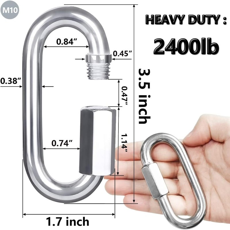 Lsqurel Quick Link, 304 Stainless Steel D Shape Locking Carabiner Heavy Duty Chain Link Keychain for Outdoor Fence Gate Swings Pet Dog M4 M6 M8 M10 Capacity 200lb 600lb 1200lb 2400lb - Image 2