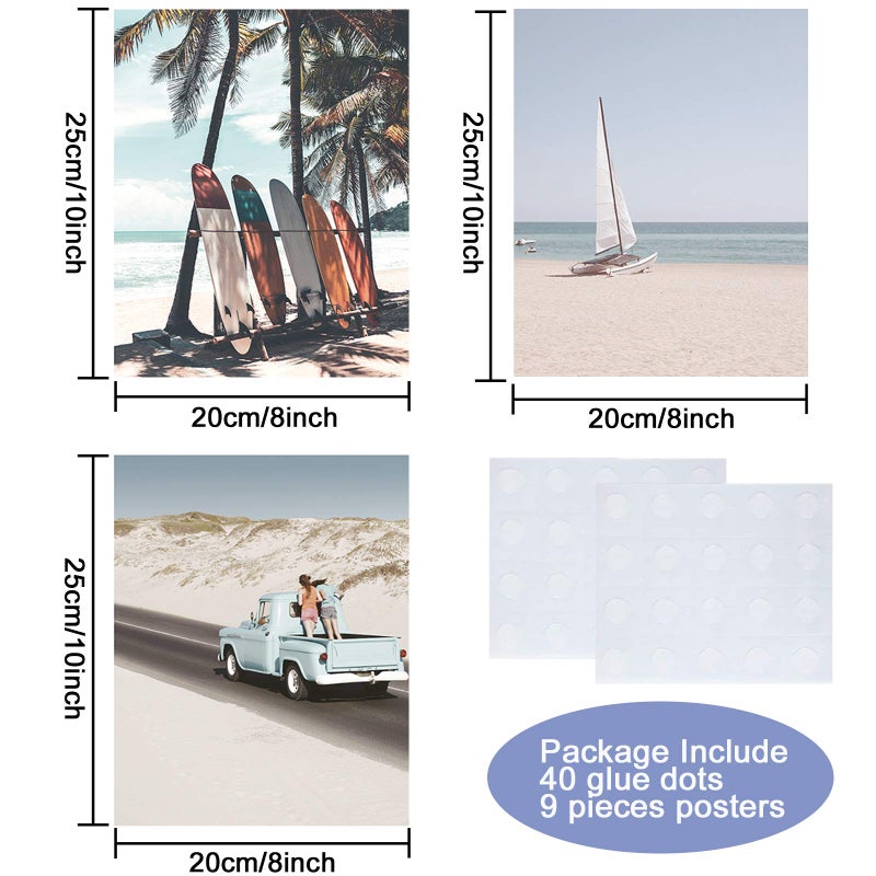 تفكس جيه 9 قطع جدار شاطئ الفن المطبوعات شاطئ المحيط د؟ كور الملصقات ذات الطابع البحري المراهقات الفتيات ديكور غرفة نوم 8 × 10 بوصات جدار جدار الديكور للرجال والنساء غرفة نوم غرفة المعيشة - Image 2