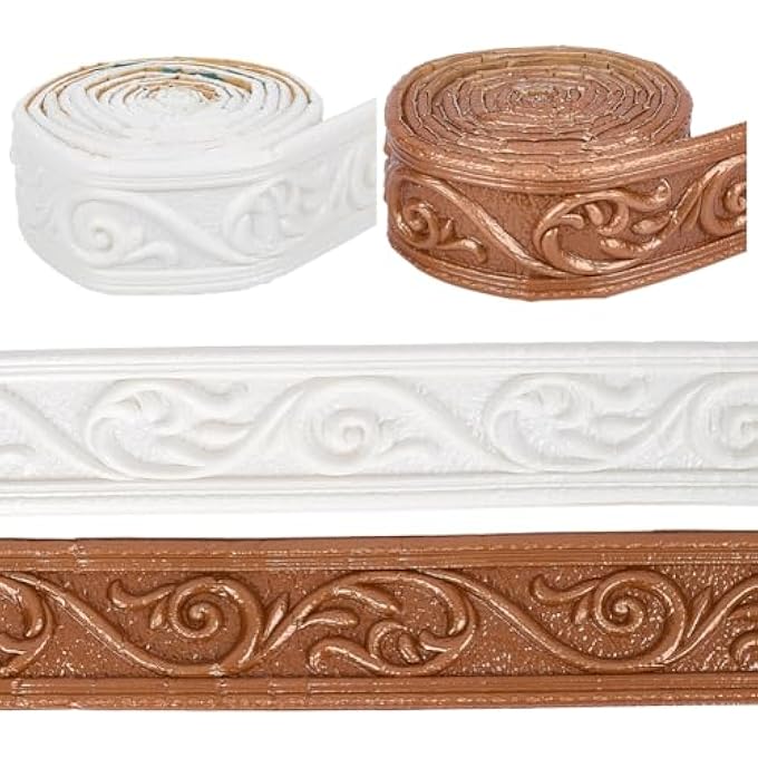 2PCS 2 COLORS 7.4FT X2IN CROWN WALL MOLDING TRIM WHITE BROWN SELF ADHESIVE PEEL AND STICK WALLPAPER BORDER GRAIN CONTACT FLEXIBLE XPE BENDABLE STRIPS TILE EDGE DIY FOR MIRROR WINDOW CEILING - Image 1